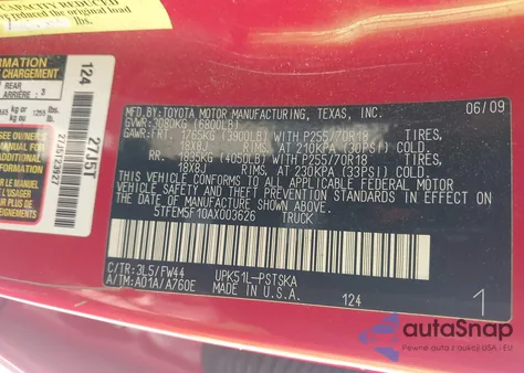 2010 Toyota Tundra Grade 4.6L V8 from USA, damaged, VIN 5TFEM5F10AX003626